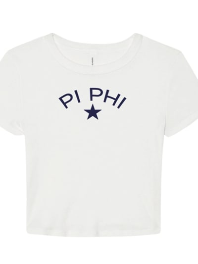 White Baby Tee- Classic Star- Navy- Pi Phi