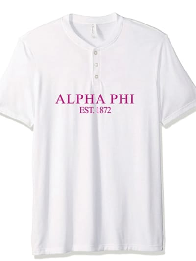 White Henley - Classic Pink - Alpha Phi