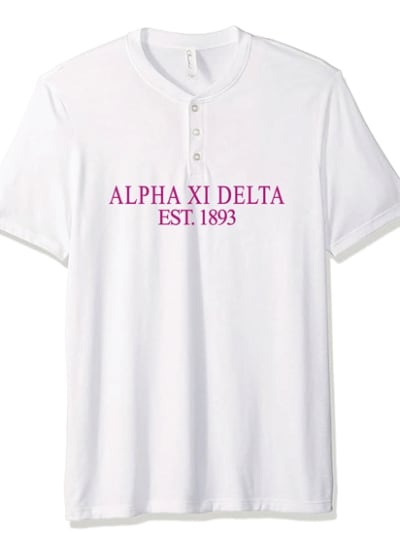 White Henley - Classic Pink - Alpha Xi Delta