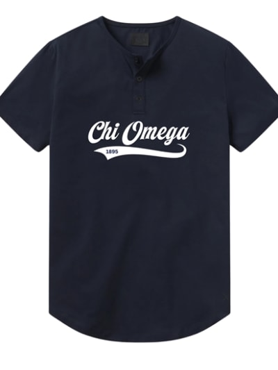 Navy Henley - Baseball (White) - Chi Omega