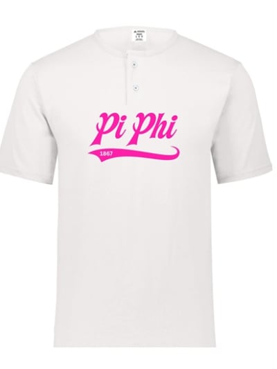 White Henley - Baseball (Pink) - Pi Phi