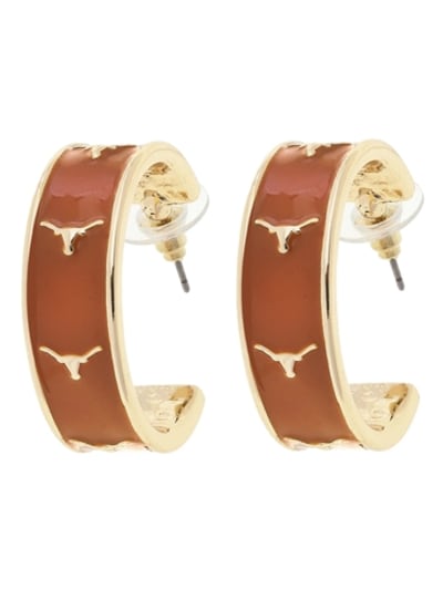 Longhorns Logo Burnt Orange Hoop Earrings