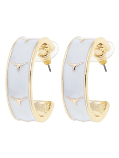 Longhorns Logo White Hoop Earrings