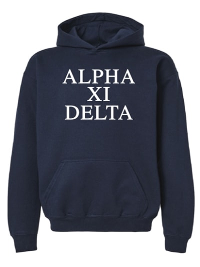 Navy Hoodie - Stacked Style -Alpha Xi