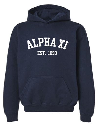 AXD-Navy Hoodie - Varsity Style - Alpha Xi