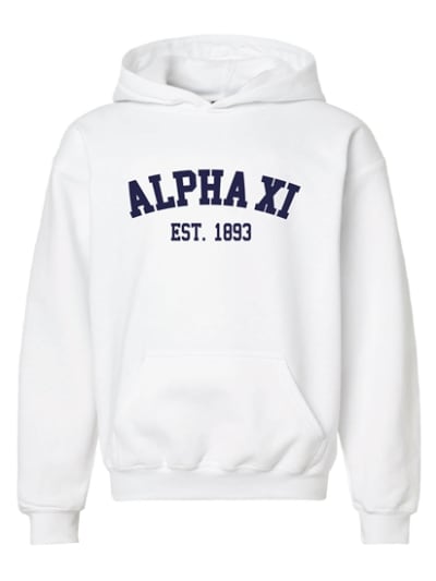 AXD-White Hoodie - Navy Varsity - Alpha Xi