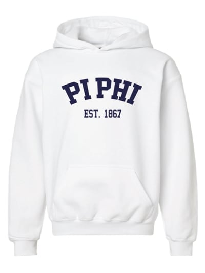 PBP-White Hoodie - Navy Varsity - Pi Phi