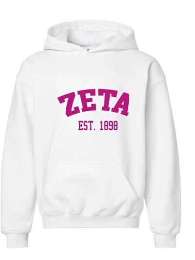 ZTA-White Hoodie - Pink Varsity - Zeta