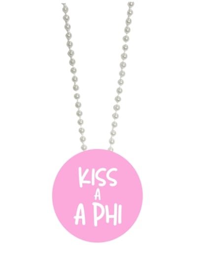Pin Necklace - Kiss A Alpha Phi (pink) -White Beads