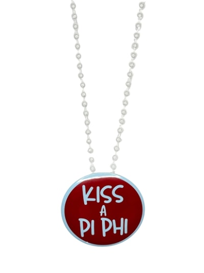 Pin Necklace - Kiss A Pi Phi -White Beads