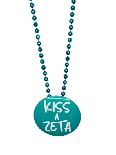 Pin Necklace - Kiss A Zeta -Turqoise Beads