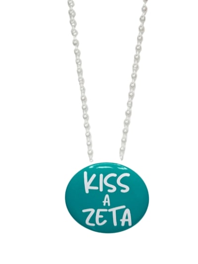 Pin Necklace - Kiss A Zeta -White Beads