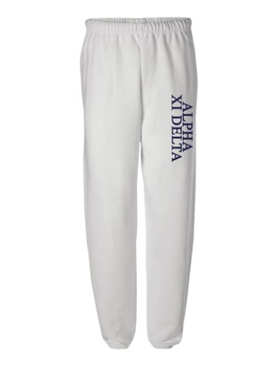 White Sweatpants (Classic Vertical- navy) - Alpha Xi