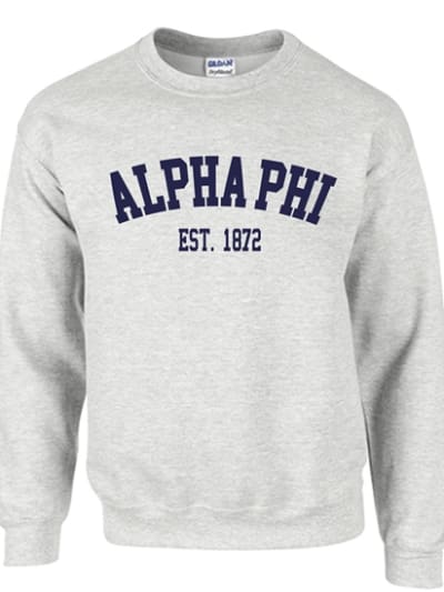 AP-Grey Sweatshirt (Varsity) Navy Print- Alpha Phi