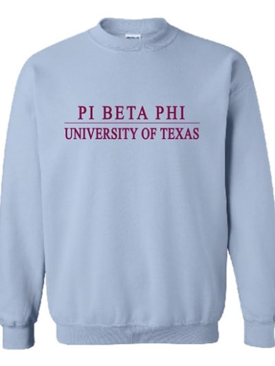 Lt. Blue Sweatshirt (TX Line  Style) -Pi Phi (Wine)