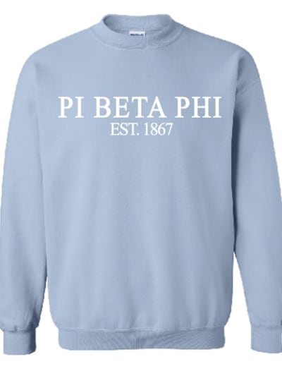 Lt. Blue Sweatshirt (Classic Style) -Pi Phi (White)