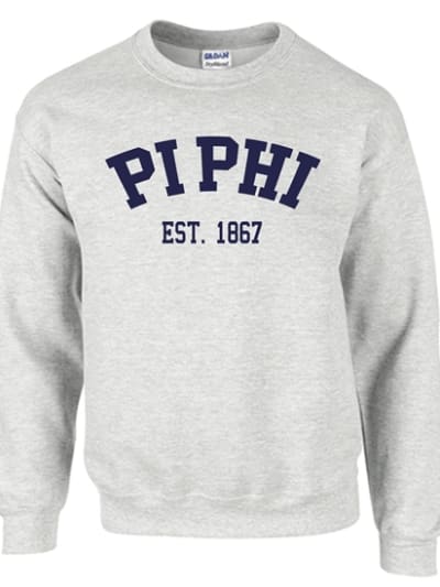 Grey Sweatshirt (Varsity) Navy Print- Pi Phi