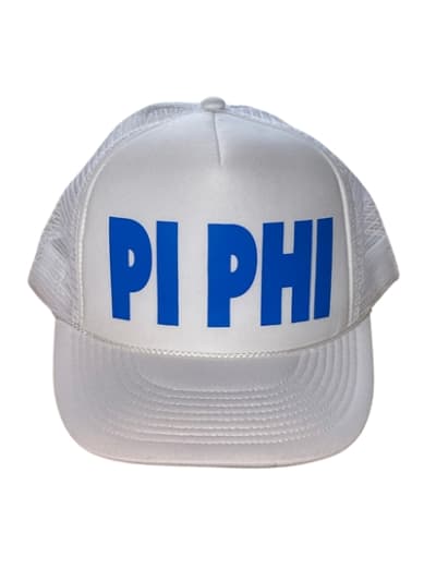 Pi Phi White with Bright Blue Trucker