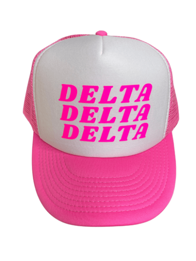 Tri Delta White-Pink Three Line Trucker
