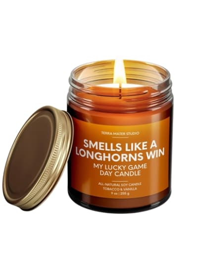 Longhorn Win Candle- Teakwood Mahogany