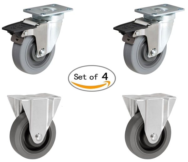 6PNRM45 6 Inch Pneumatic Caster Set for Use on Rubbermaid 4500 Series Carts  with No-Flat Pneumatic Wheelss