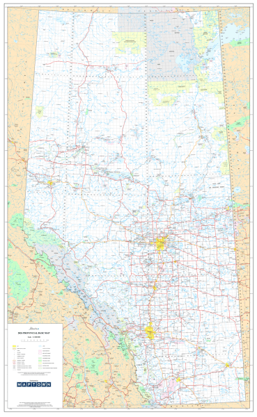 Discover the most comprehensive and detailed representation of Alberta with our Alberta Provincial Base Wall Map. Designed at a precise 1:1,000,000 scale, this large-format wall map is the ultimate resource for businesses, travelers, students, and anyone