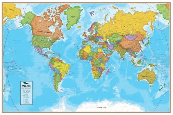 Blue Ocean World Wall Map with Flags. This world map has each country in a different color, has lots of detail and has every flag of the World at the bottom. This map comes laminated and measures 38 inches x 51 inches. This best seller contains great deta