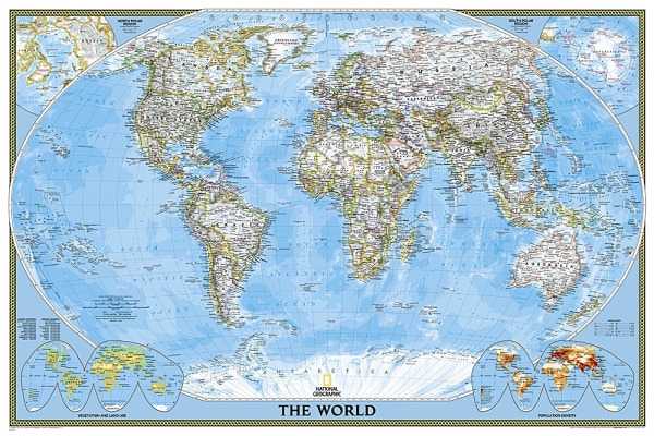 World Political Wall Map - National Geographic. Enjoy the accuracy and beauty of the latest world map from the cartographers at National Geographic. This map features the Winkel Tripel projection to reduce distortion of land masses as they near the poles.