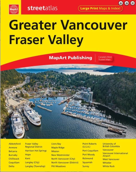 The definitive auto companion for Greater Vancouver and the Fraser Valley. 272-page atlas features 1:20,000 street maps, detailed index, and is Wire-O bound.