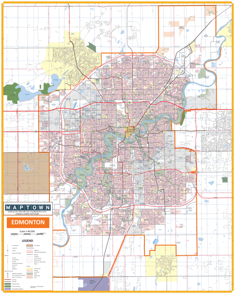 Edmonton Detailed Wall Map. New detailed base map of Edmonton and the surrounding communities of Beaumont, Sherwood, St. Albert and Stoney Plain First Nation. Easy to read primary and secondary roads and streets, including the Anthony Henday ring road, ra