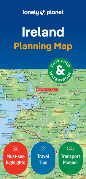 Lonely Planet Ireland Planning Map featuring a waterproof, tear-resistant design, protective slipcase, and expert road trip itineraries for the Wild Atlantic Way.
