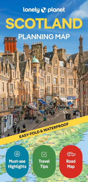 Lonely Planet Scotland Planning Map featuring a waterproof, tear-resistant design, protective slipcase, and expert road trip itineraries.