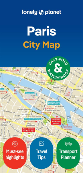 Lonely Planet Paris Planning Map featuring a waterproof, tear-resistant design, protective slipcase, and integrated Paris MÃ©tro map.