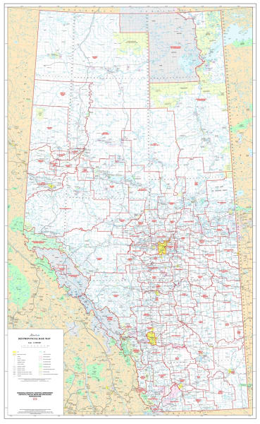 Alberta Municipal Districts & Counties Wall Map 1:1,000,000. The Municipal Districts version also shows all of the County and Municipal District boundaries. The maps shows primary and secondary highways, rivers, lakes, and other waterways, cities, towns,