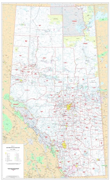 Our 1 750,000 scale Alberta wall map is the definitive guide to provincial administrative boundaries. Features include Municipal Districts, Counties, and DLS townships, plus all highways, rivers, and cities. â€‹