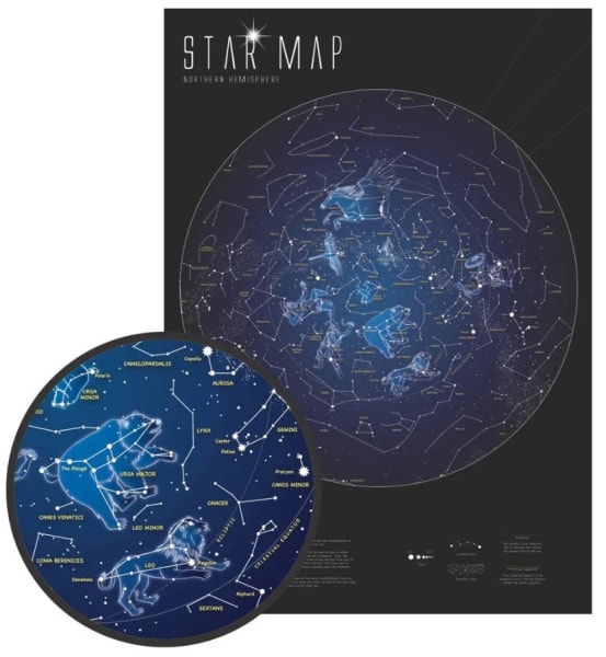 Glow in the dark Constellation Star Map. This map glows in the dark and is printed on high quality poster paper. It shows all the names of the constellations so that you can learn more about our solar system. A perfect educational resource for aspiring as