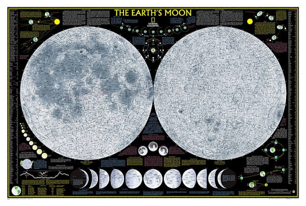 National Geographic Earth's Moon Wall Map showing near and far sides, laminated finish