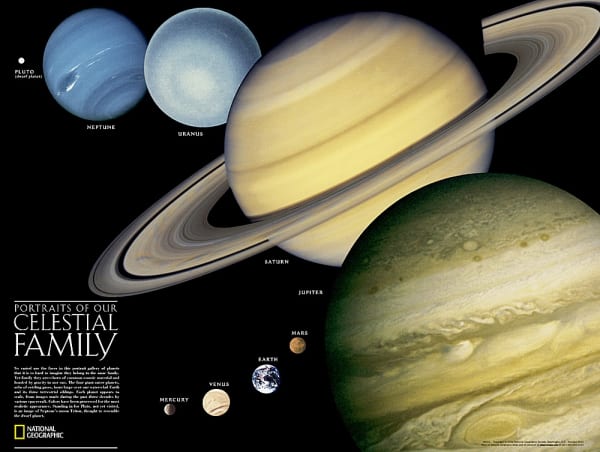 National Geographic Solar System Wall Map side 1 formation of planets, High-resolution planet poster side 2