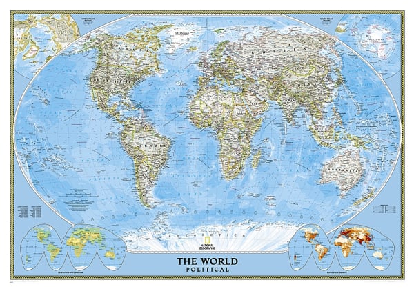 World Political Wall Map - National Geographic. Enjoy the accuracy and beauty of the latest world map from the cartographers at National Geographic. This map features the Winkel Tripel projection to reduce distortion of land masses as they near the poles.