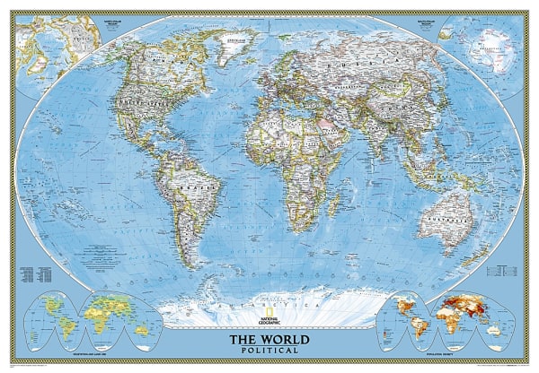 World Political Wall Map 3 Sheet Mural - National Geographic Wall Map 3 Sheet Mural. Enjoy the accuracy and beauty of the latest world map from the cartographers at National Geographic. This map features the Winkel Tripel projection to reduce distortion o