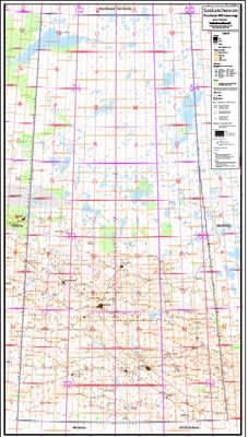 Saskatchewan Provincial Wall Map 1:1,000,000 with DLS Township and NTS Grid