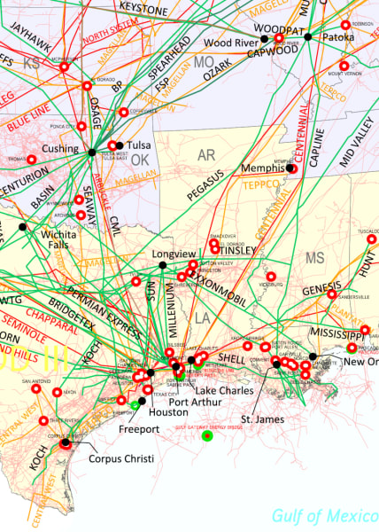 North America Pipelines & Facilities Wall Map. This laminated base map shows all the major Pipelines and Facilities throughout Canada and the USA. The Facility types include Refineries, and LNG Import and Export Terminals. Pipeline types include Gas, Natu