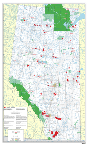 Detailed wall map of Alberta showcasing all First Nation Reserves (Indigenous Nations) and National Parks. Perfect for legal, educational, and planning reference.