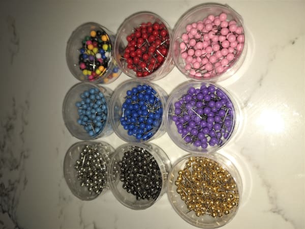 IMAGINE Map Push Pins - 100 count. Choose your color. MapTown's specialty metal pins come in several colors and will sparks your imagination. Add to your favorite map or to pin up projects around your home and office. These vibrant round headed push pins
