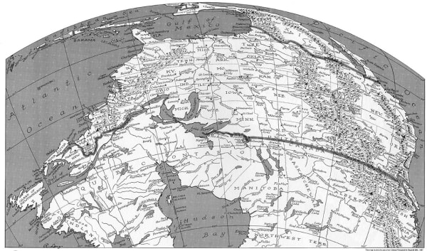 USA from Canada Perspective Map: South-on-Top Folded Map | Hand-Drawn Relief by Russell Lenz