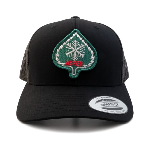 Black Snapback Ball Cap with 1970s Aspen, CO Ski Patch