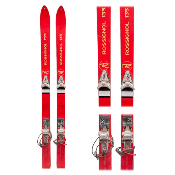 1970's Rossignol 135 Kids Vintage Downhill Skis with Salomon 444 Bindings