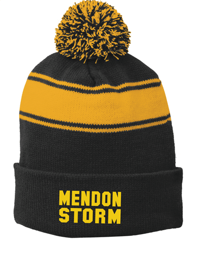 SPORT TEK STRIPED KNIT POM BEANIE