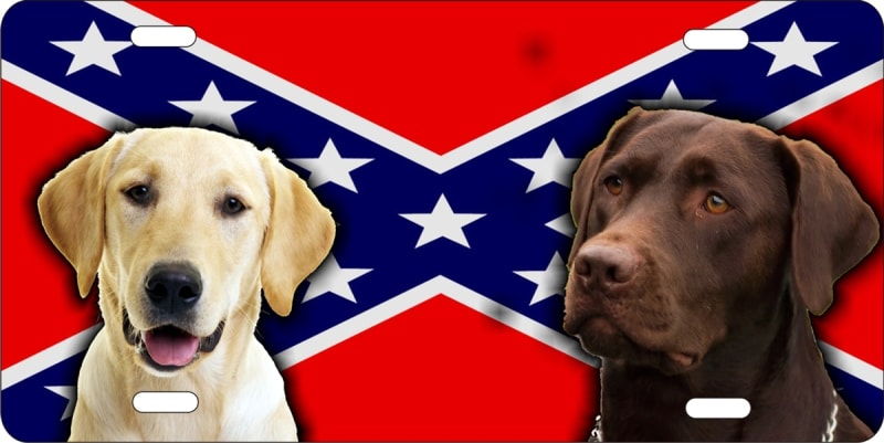 personalized novelty license plate 2 Labradors on a rebel flag car tag