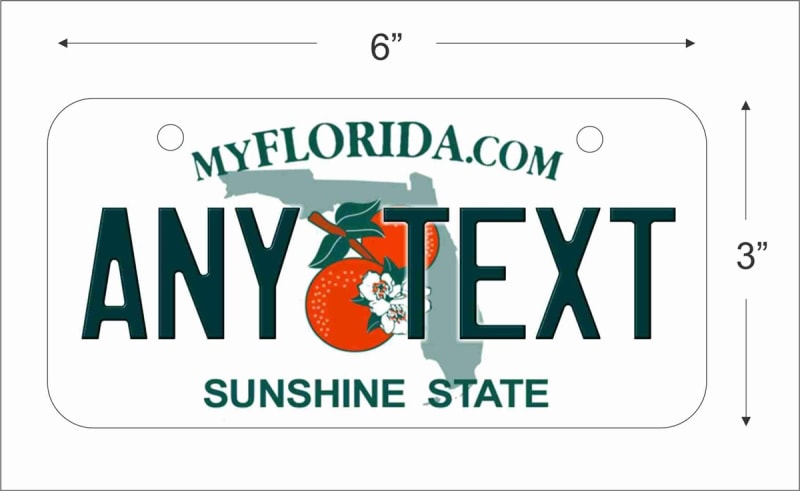 Florida state Mini License Plate for Bicycles, Bikes, Wheelchairs, Golf Carts personalized for you. can also be used as a door sign.